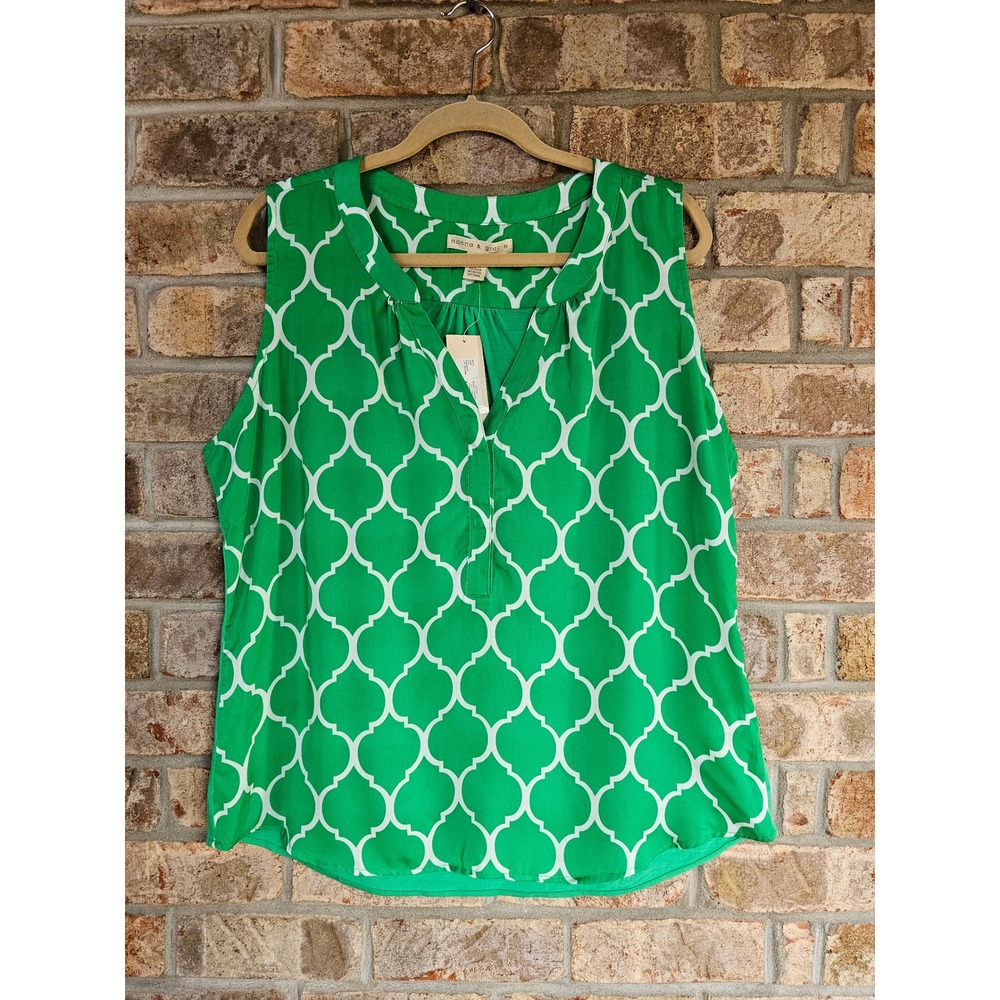 Hanna & Gracie XXL Plus Emerald Tuscana Green Tank Top Tunic Moroccan Print‎ NEW